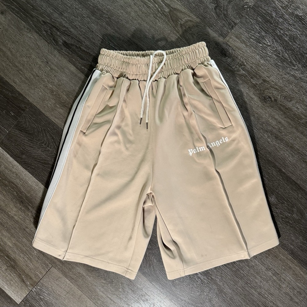 Palm Angels Logo-Print Track Shorts Beige - Size Large Luxury